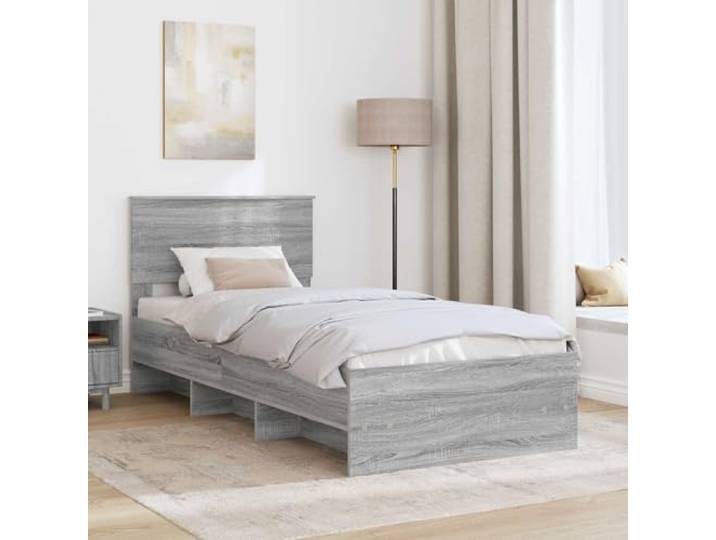 KTHLBRH Bettgestell Grau Sonoma 80 x 200 cm Holz mehrschichtig Integriertes Kopfteil, modernes Design, einfach zu montieren, langlebig