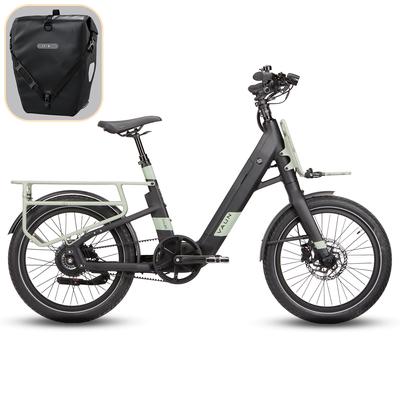 E-Bike VAUN "VAUN Compact New Gen-Cityrad mit Ortlieb Tasche" Gr. 43, schwarz (amber glossy), Elektrofahrräder, 43cm, 20 Zoll (50,80cm), Elektrofahrrad für Alltag und Einkauf