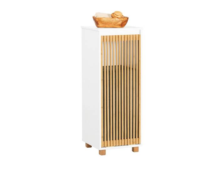 SoBuy Wäscheschrank mit Wäschesack Weiß, Weiß, Naturfarben, Holzwerkstoff, Holz, 32x85x33 cm, Badezimmer, Badezimmerschränke, Midischränke