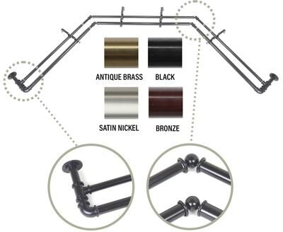 "InStyleDesign 1 inch Pipe Double Bay Window Curtain Rod 23""-41"", 41""-78"""