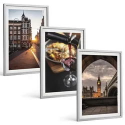 BILDER SET 3er Set - 40x60 cm Silberner Rahmen - Bilder von Essen in der Stadt London