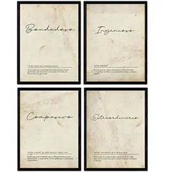 POSTER Set mit 4 Wortdefinitionen zu männlichen Paar Nordic Weißer A3 Schwarzer Rahmen