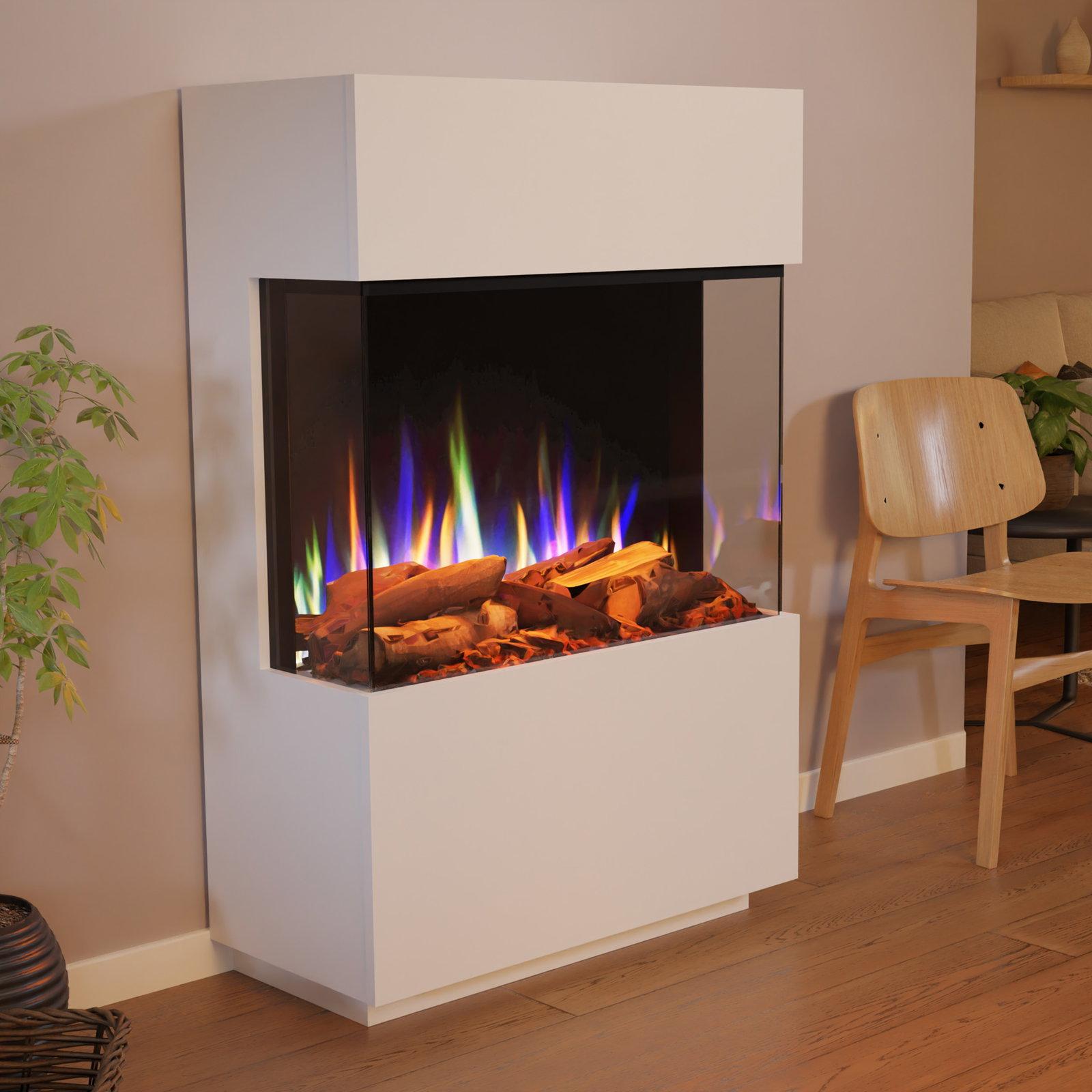 Glow Fire Elektrokamin 'PR15' in Weiss | LED Standkamin in weiß mit Heizung (1500 W) | HxBxT: 130x85,3x40cm