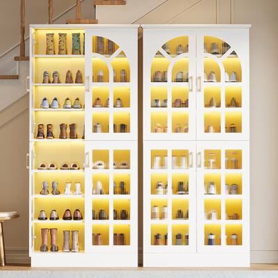 Lee Tall Accent Storage Cabinet with LED Lights, 4 Doors and 8 Tiers