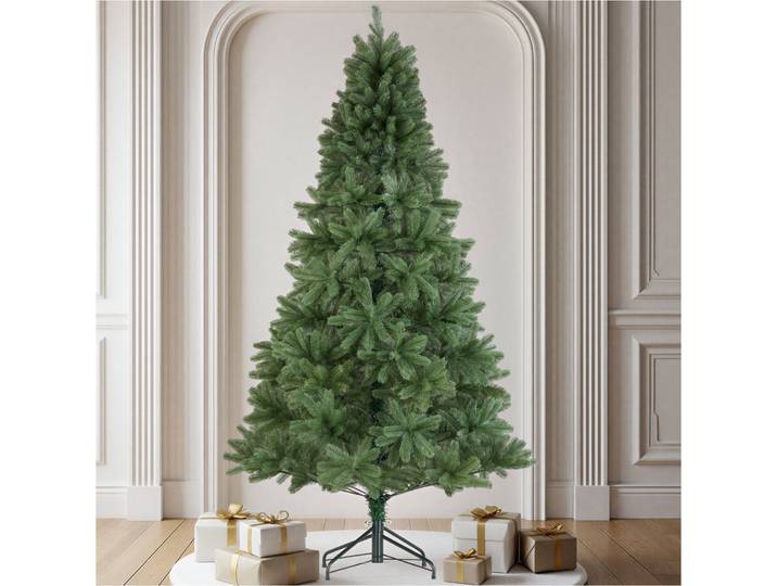 tectake® Kunstkerstboom - Rijk groen met gedetailleerde spuitgietnaalden - Snelle opbouw met steeksysteem - Incl. inklapbare standaard - 210 cm hoog - Onderhoudsvriendelijk
