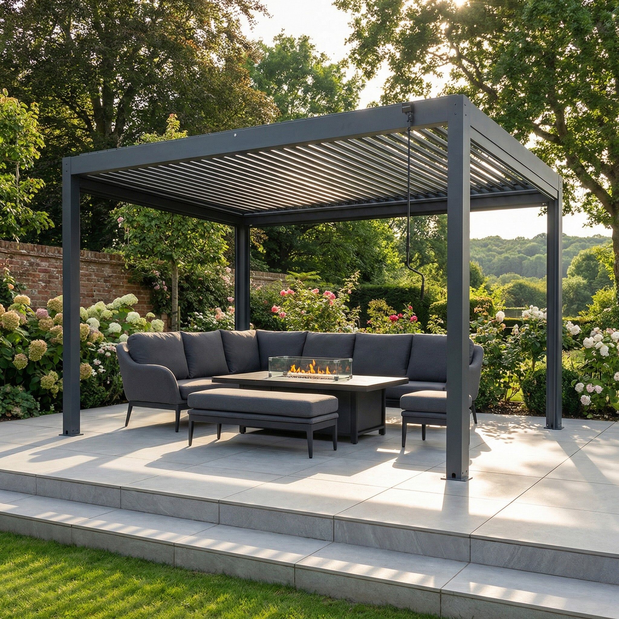 Harbour Lifestyle PergoSTET Plus Frame Only 3m x 4m Rectangular Pergola with LED Lighting in Grey