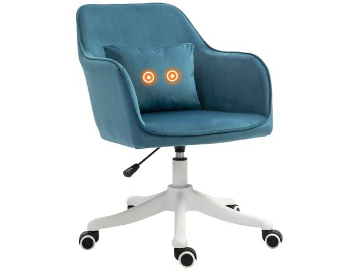 HOMCOM Chaise de Bureau Velours Fauteuil Bureau Massant Bleu Coussin Lombaire Intégré\, Hauteur Réglable\, Pivotante 360°