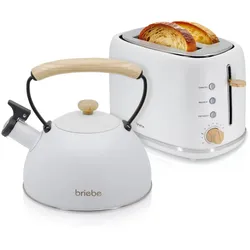 Briebe Nordic Set Toaster 2 Scheiben Breite Schlitze + Wasserkessel Induktion 2,3 L, SKT1177WHT, Weiß