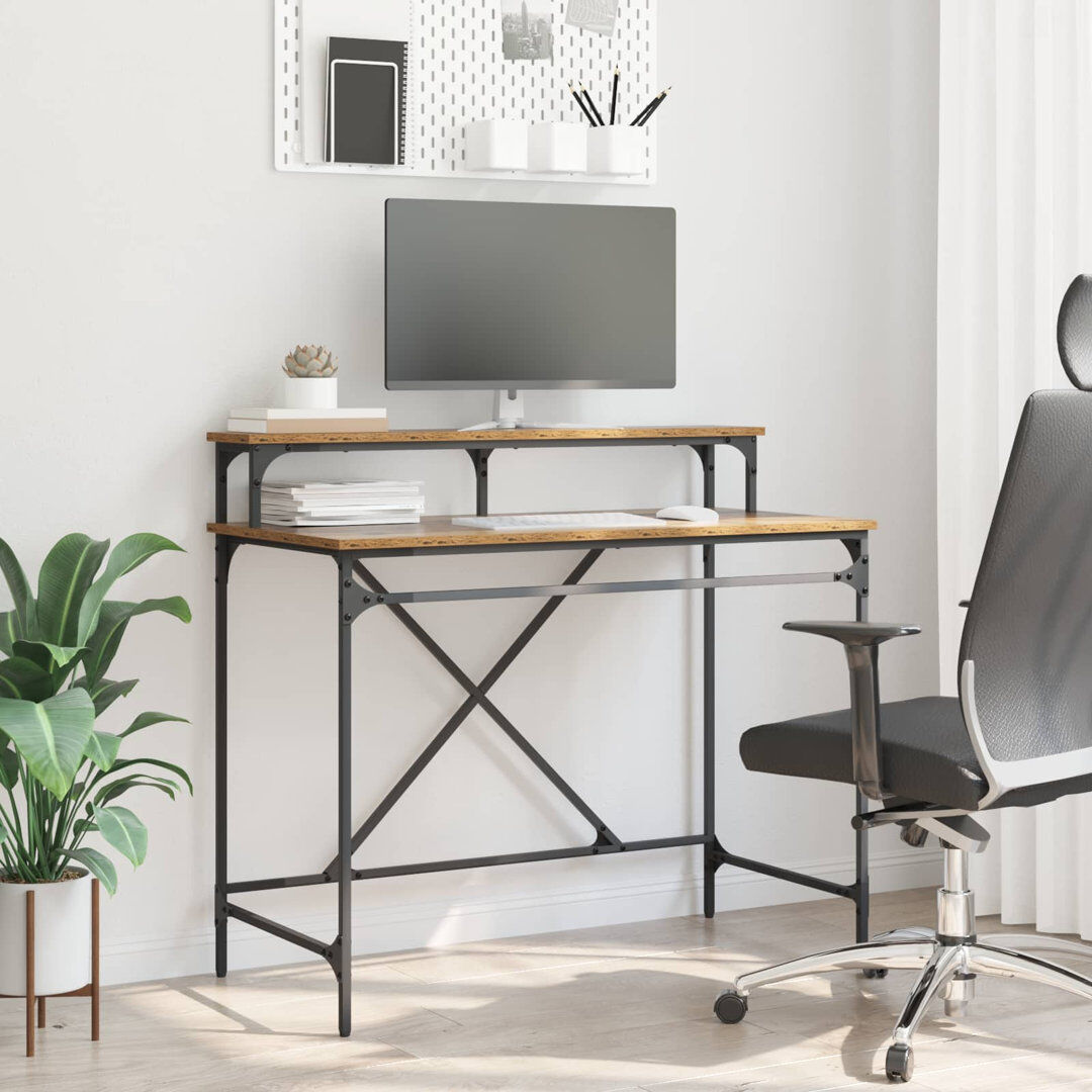 Trent Austin Design Steel Computer Desk Old Wood 90cm. H x 100cm. W x 50cm. D