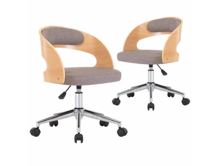 Tmriohed 2er Set Esszimmerstühle Drehbar mit Rollen Stoff Taupe Bugholz Ergonomische Polstersessel mit leichtgängigen Rollen für flexibles Arbeiten und Essen im Esszimmer oder Arbeitszimmer.