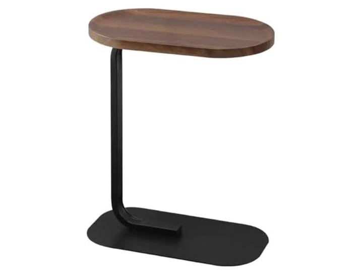 OIFAODAO Runde Tische， Mit Holz-Desktop, ovaler Beistelltisch mit Metallrahmen(Walnut B)