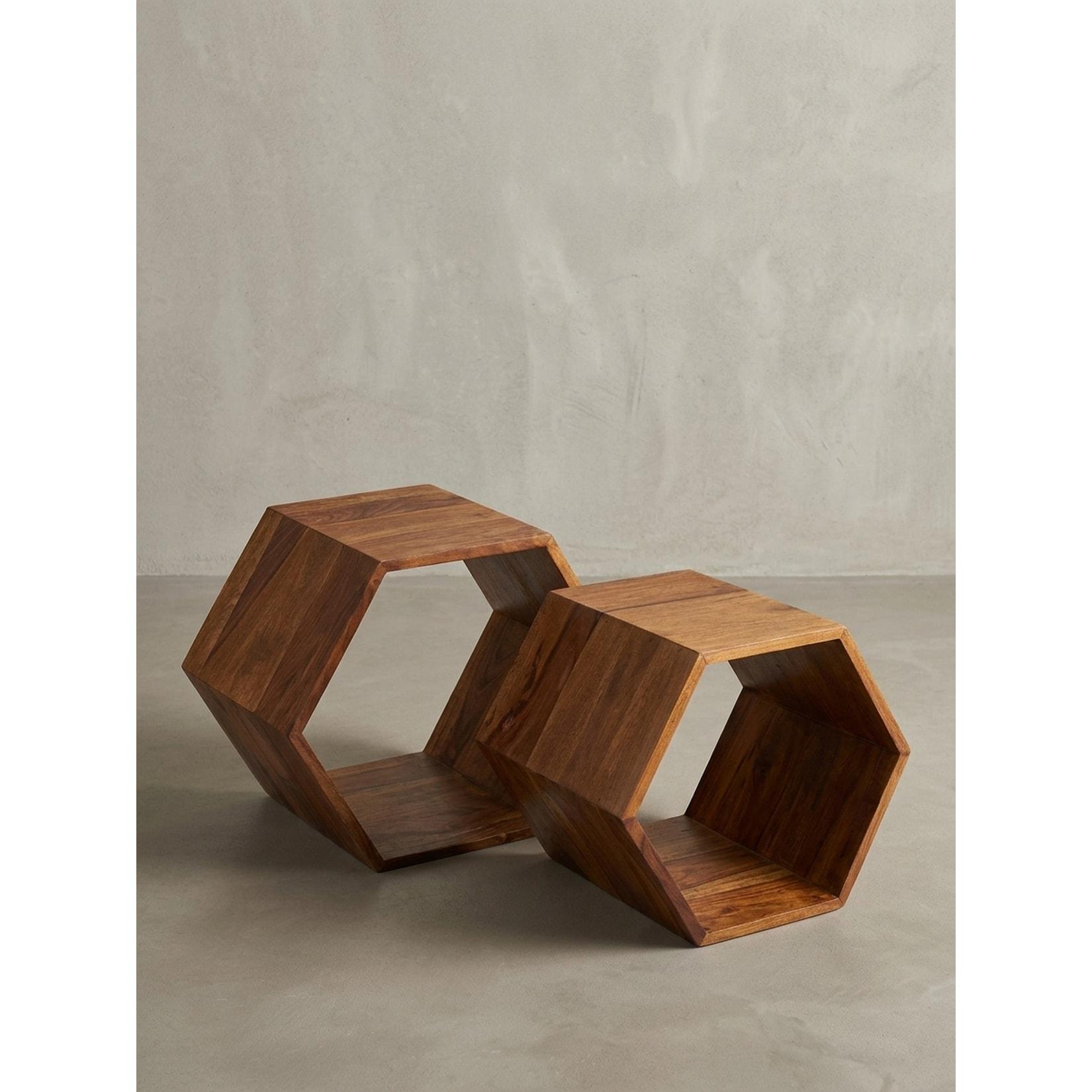 Beistelltisch Set – 2-teilig, Massivholz braun, klein