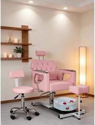 Justmaellc Pedicure Chair with Foot Spa Stool with Adjustable Pedicure Stand