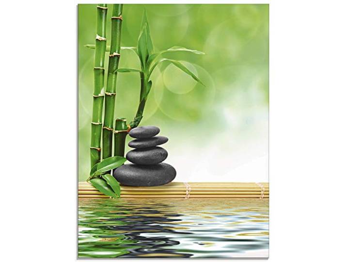 ARTland Wanddeko Glasbilder Wandbild Glas Bild einteilig 60x80 cm Hochformat Asien Wellness Zen Spa Steine Bambus Entspannung Grün T5OP