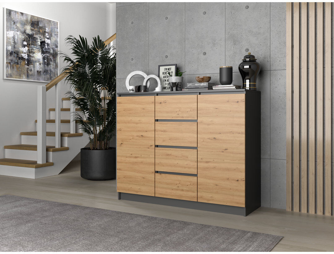 Metro Tian 4 Drawer Combi Chest Anthracite/Artisan 97cm H X 120cm W X 40cm D