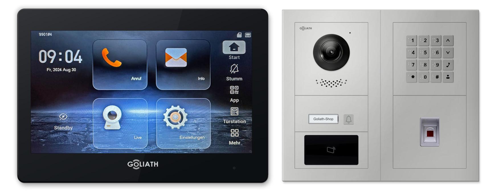 Goliath Premium IP GL-IPH199.2 Video-Türsprechanlage, 1 Familie, 1× 7 Zoll Schwarz, Silber, Unterputz, Fingerprint/RFID/Zahlencode
