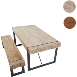 Esszimmergarnitur HWC-A15, Esstisch + 1x Sitzbank, Tanne Holz rustikal massiv MVG-zertifiziert ~ naturfarben 180cm