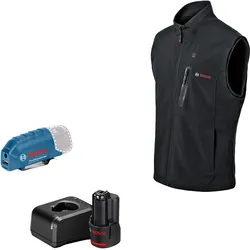 Bosch Beheizbare Weste GHV 12+18V XA, mit Akkuadapter, mit Ladegerät, mit 1x Akku (12V 2.0 Ah) schwarz - 06188000G4 - schwarz