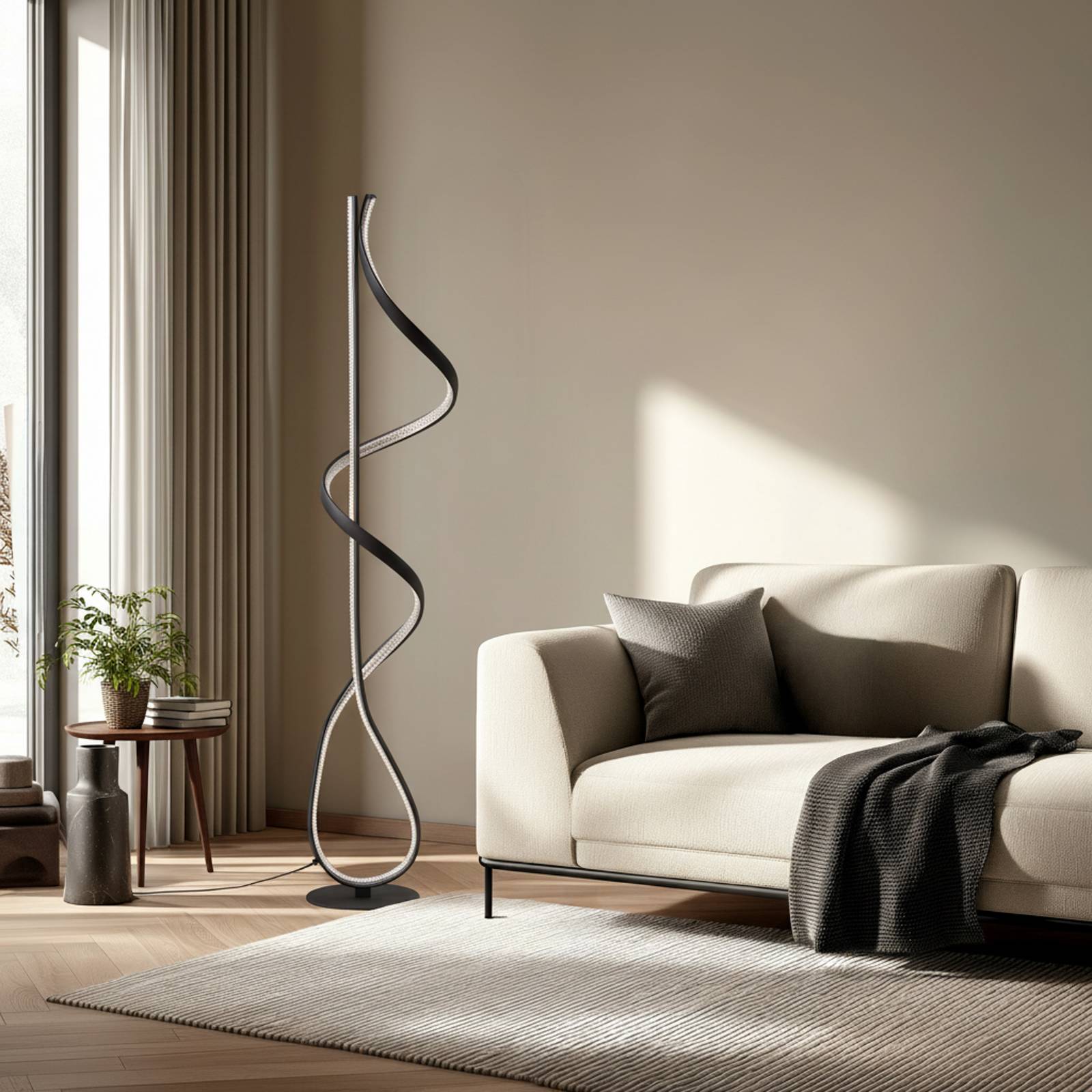 LED Stehlampe Rodado Lucande, schwarz, für Wohn- / Esszimmer, Aluminium, Modern, LED Stehlampe