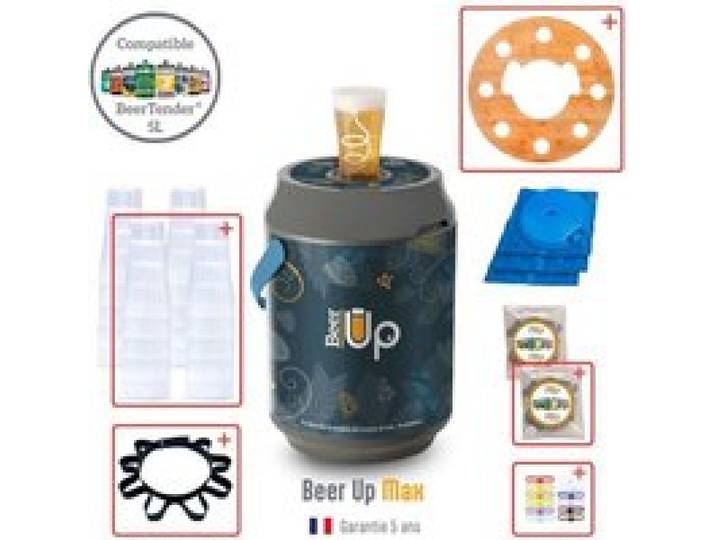 BEER UP MAX décor ORIGIN - Tireuse à bières portative - 20 verres - ceinture porte verres - plateau bois - fûts Beertender