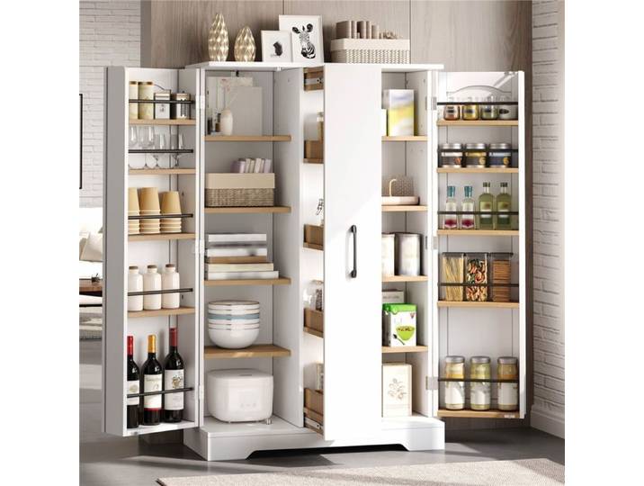 Meuble de cuisine 78x35x120 cm Blanc MDF avec etageres a epices et tiroir vertical