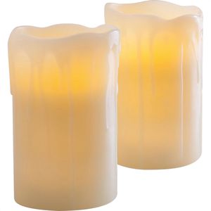 lights4fun LED-Kerze Echtwachs creme, 12,5 x 7,8 cm (HxØ), mit Timer, 2er Set