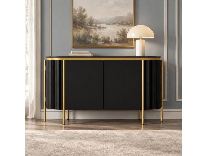 Buffet bas - ZEVKOR - 4 Portes - Noir et doré - MDF - 140x38x80 cm