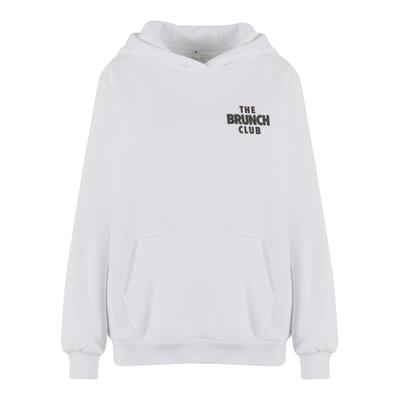 Kapuzensweatshirt MISS TEE "Miss Tee The Brunch Club Ladies Fluffy Hoody", Damen, Gr. XS, weiß, 70% Baumwolle, 30% Polyester, bedruckt, Rundhals, Sweatshirts