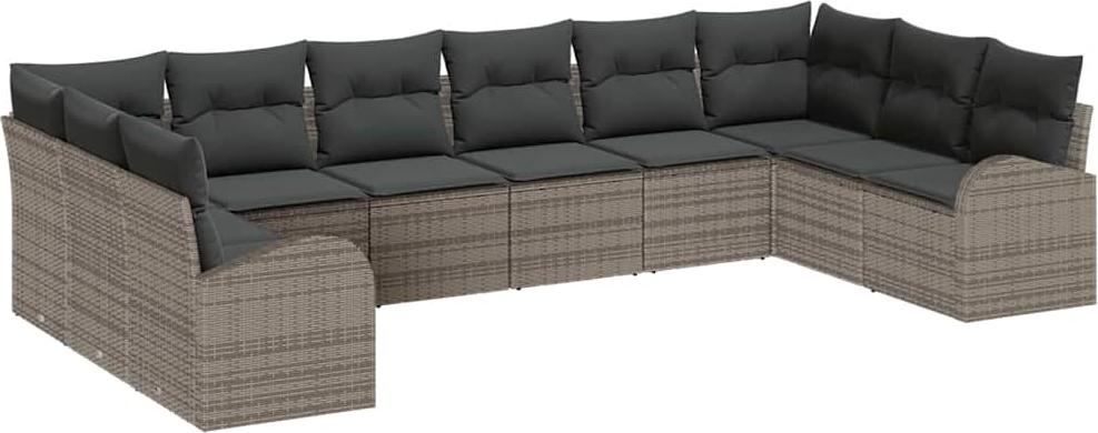 Sofa Set mit Kissen 10 pcs Grau Polyrattan