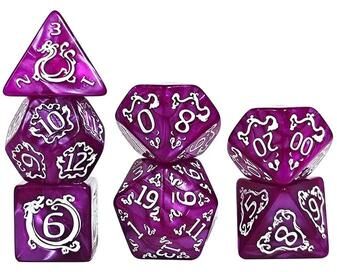 Uplift Picks Dragon Pattern Polyhedral Dice Set For Tabletop RPG Games purple