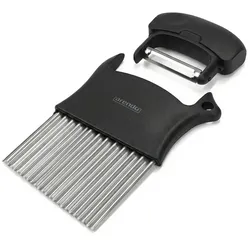 Arendo 2-in-1-Wellenschneider mit integriertem Kartoffelschäler, Edelstahlklinge, ergonomischer Griff und Aufhängeöse