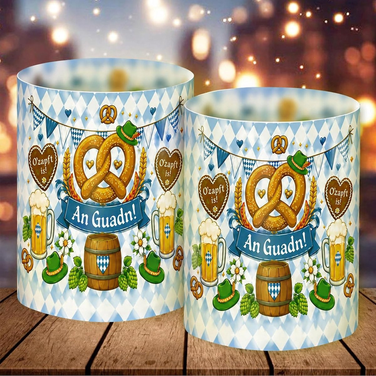 Set van 12 sfeervolle windlichten met brezelmotief voor Oktoberfest decoratie