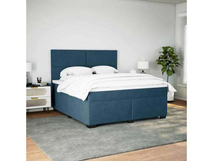 KTHLBRH Doppelbett Samt blau 180 x 200 cm mit Kopfteil Taschenfederkernmatratze, inklusive Matratzenschoner, Kopfteil verstellbar, inkl. Lattenrost