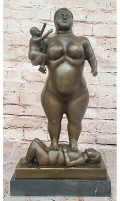 Bronzhaus Fernando Botero Plump Family Bronze Figurine Statue Marble Base Figurine Modern 17 Inches X 9.5 Inches