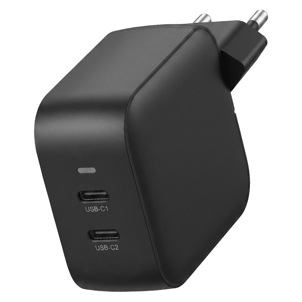 Nedis Netzladegerät | 45 W | GaN | PD3.0 | Schnellladefunktion | 2.25 A / 3.0 A | Anzahl der Ausgäng (45 W, 2 Ports) (WGCHA45WBK)