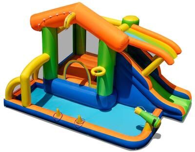 8-in-1 Outdoor Inflatable Castle w/Slide & Climbing Wall & Splash Pool
