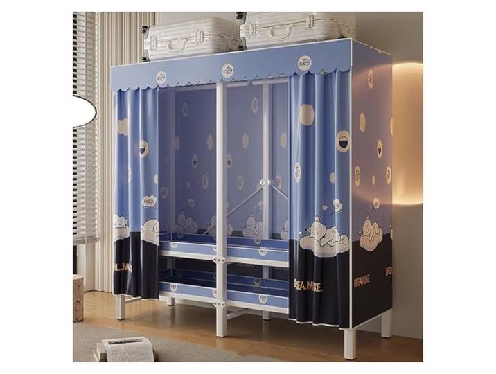 MmcdylyhEU Tragbarer, Faltbarer Kleiderschrank mit Abdeckung, Kleiderständer aus Metall mit Hängestangen, platzsparende Mantelaufbewahrung for Schlafzimmer(130x170x50cm)