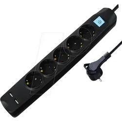 TME NV58-3L - Steckdosenleiste, 5-fach, 2x USB, schwarz, 3 m