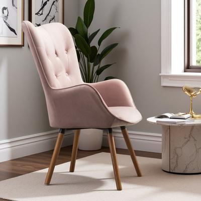 ZWYO HOSIMU Silky Velvet Accent Chair with Tufted Back, Foam Cushion & Solid Wood Legs for Living Room