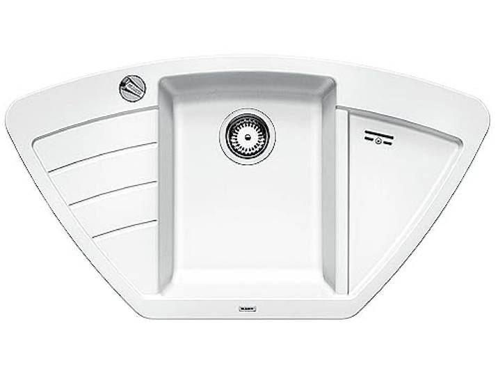 BLANCO ZIA 9 E Granitspüle aus SILGRANIT weiß [93x51x19,2 cm] für 60 cm breite Unterschränke Hauptbecken mittig Ergonomische Anordnung Eckspüle