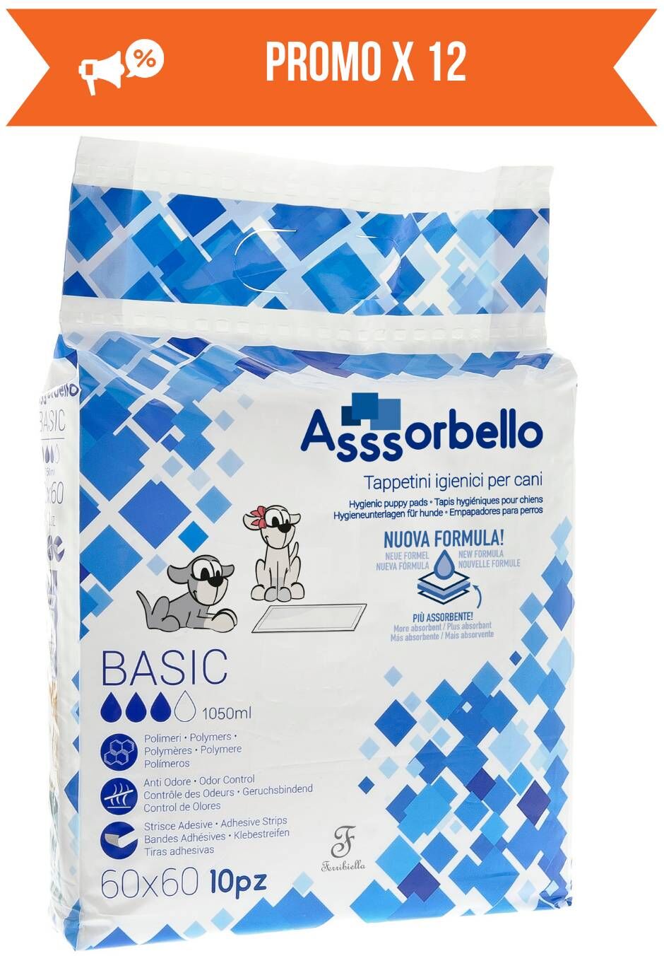 Ferribiella Tappetini Igienici per Animali Domestici Assorbello BASIC 60 x 60 cm