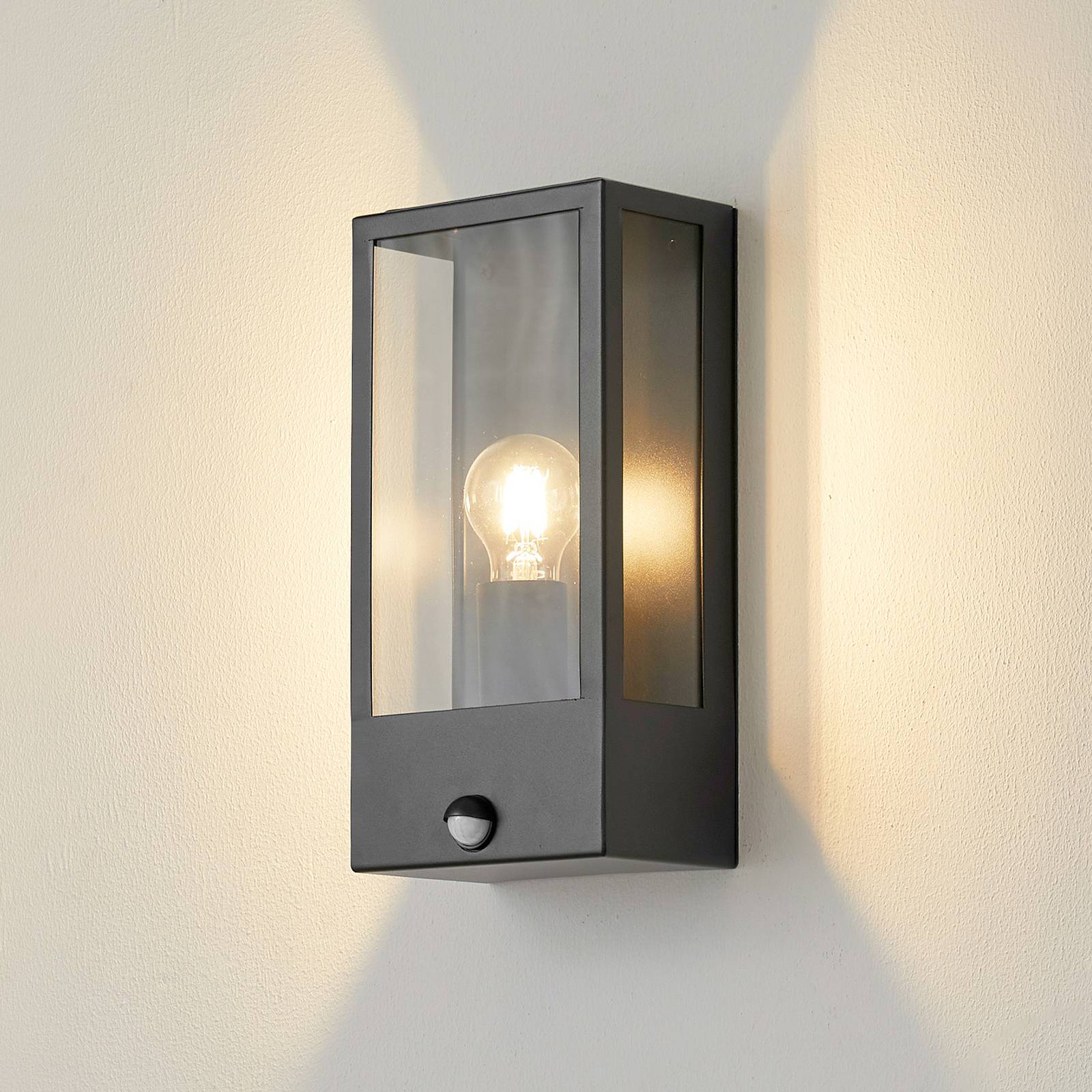 Outdoor Sensor Wall Light Ilana Lindby, dimmable, Black, Stainless steel, Outdoor Wall Light