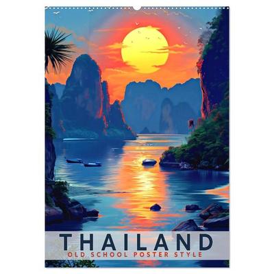 Thailand - Old School Poster Style (Wandkalender 2026 DIN A2 hoch), CALVENDO Monatskalender