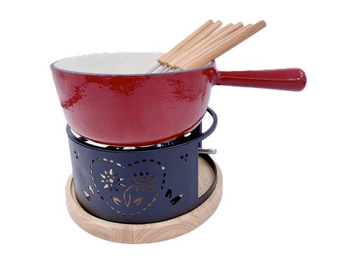 Heidi Cheese Line Fondueset, Rot, Schwarz, Weiss, Holz, Metall, 8-teilig, 13x24x46 cm, leichte Reinigung, Tischgrills & Fondues, Fondue-Sets