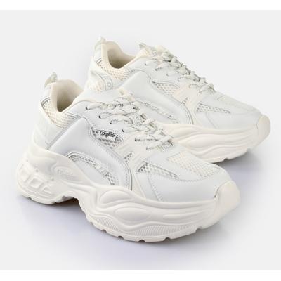 Plateausneaker BUFFALO "YUNO", Damen, Gr. 41, weiß, Lederimitat, Textil, Schuhe Plateausneaker, Chunky-Sneaker, Schnürschuh, Leichtgewicht mit Memory Foam-Innensohle