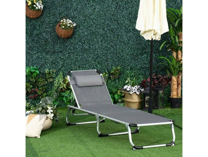 Chaise longue jardin aluminium pliable 5 positions ergonomique tissu maille grise 170x60x76 cm design moderne et confortable