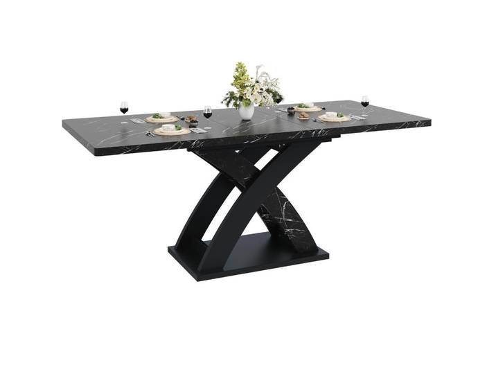 Modfu Esstisch 120-160x80x75 cm in Schwarz aus MDF auf X-Gestell aus Metall ausziehbar, 80x75x160 cm, Esszimmer, Esstische