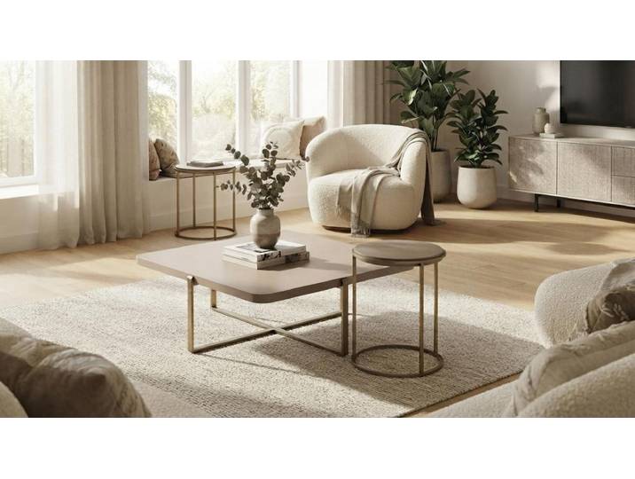JVmoebel Satztisch Couchtisch Set Couchtisch 2х Beistelltisch Moderner Stil Beige Kompakt (Couchtisch, 2x Beistelltisch)