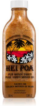 Hei Poa Pure Tahiti Monoï Oil Golden Mother of Pearl óleo multifuncional com glitter 100 ml. Pure Tahiti Monoï Oil Golden Mother of Pearl