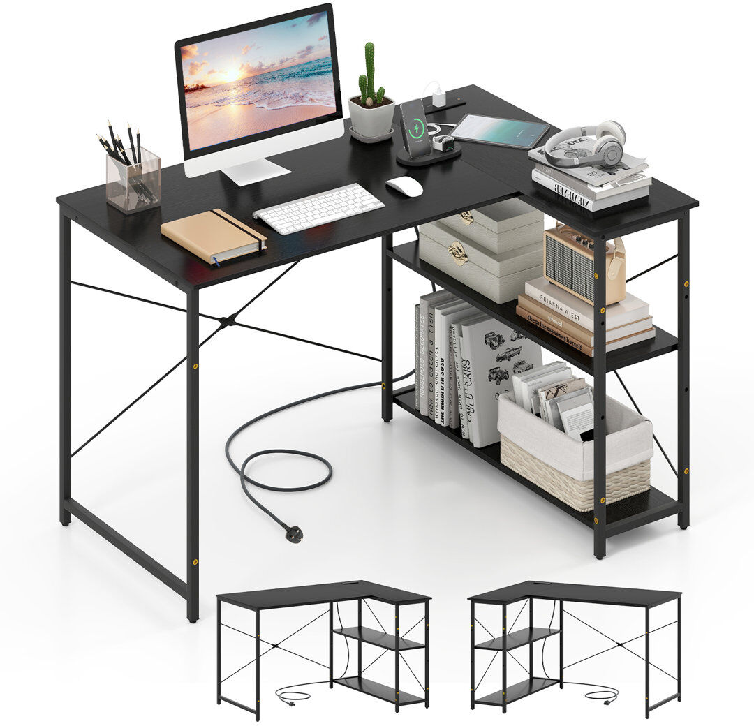 Rio L-Shaped Steel Computer Desk Black 74cm H X 118cm W X 86cm D